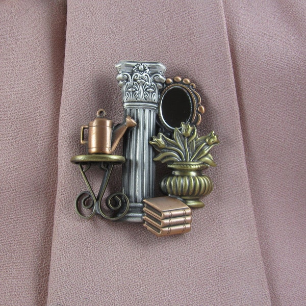Historic Home Brooch- Interior Designer- Shabby Chic- Country Home- mixed metal jewelry
