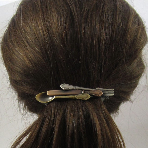 MESSER GABEL & LÖFFEL Französisch Haarspange 80mm- Dicke Haarspange- Kulinarisch- Geschenke für Köche- Chef- Kochen- Küche- Kulinarische Geschenke- Haarspange-