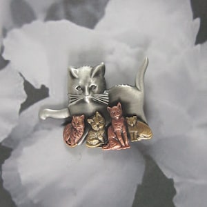 Cat Brooch- Cat Jewelry- Cat Rescue- Cat Pin- Cat Lover Gift- mixed metal jewelry