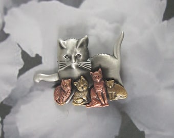 Cat Brooch- Cat Jewelry- Cat Rescue- Cat Pin- Cat Lover Gift- mixed metal jewelry