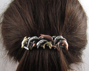 DOLPHINS FRENCH BARRETTE 80mm- Thick Hair Barrette- Hair Barrette- Hair Accessory- Hair Clip- Dolphin Accessories- Dolphins-  Marine Mammal-