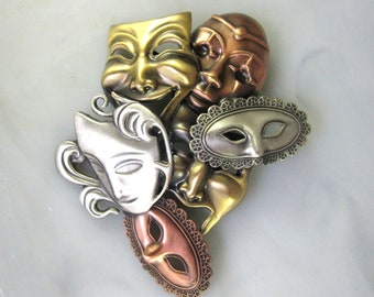 Broche de mascarada - Tragedia de comedia - Joyería de teatro - Regalo de actores - Premio de actores - Máscaras de teatro - Máscaras de drama - Máscaras de mascarada - Regalo de drama -