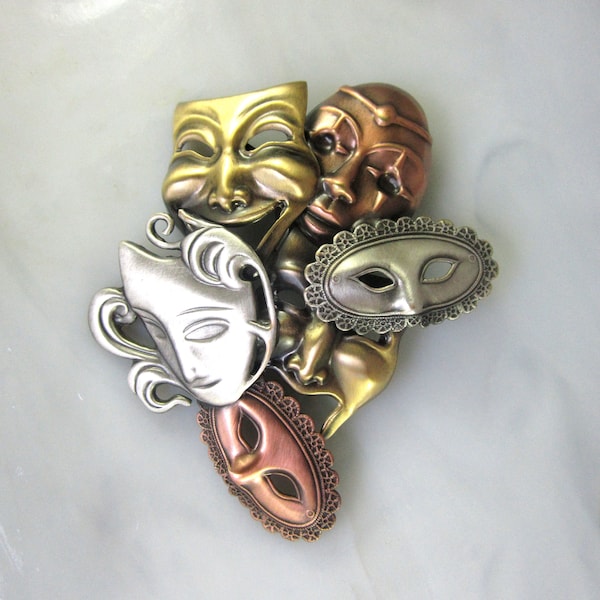 Masquerade Brooch- Comedy Tragedy- Theater Jewelry- Actors Gift- Actors Award- Theater Masks- Drama Masks- Masquerade Masks- Drama Gift-