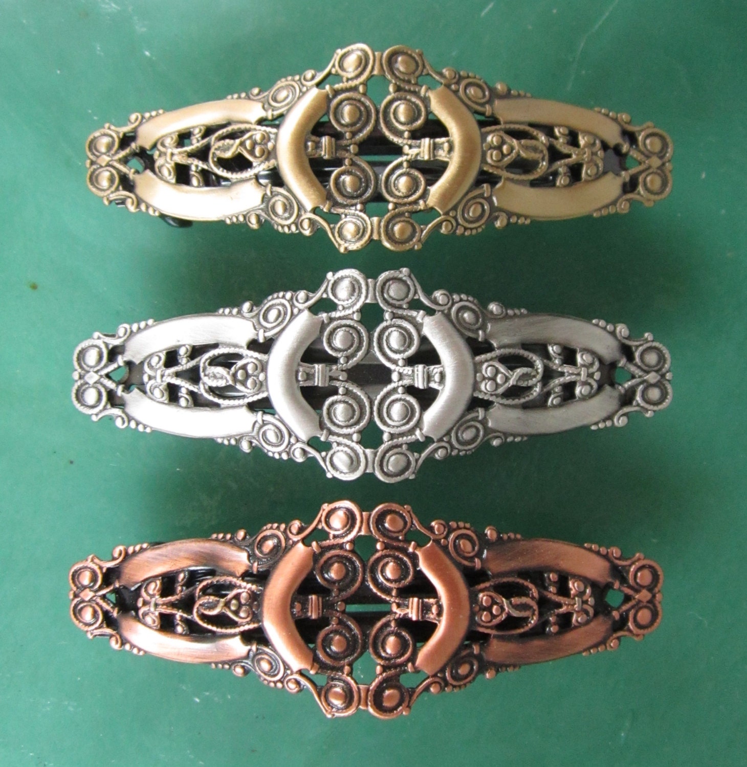 Vintage Faux Filigree Ornate Metal Hair Barret Clip 2 &1/2\