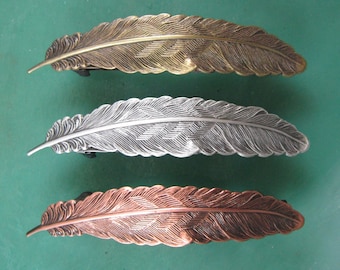 FEATHER FRENCH BARRETTE 70MM- Barrettes and Clips- Feather Hair Accessory-