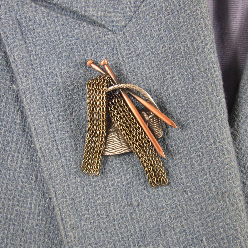 Knitters Brooch Knitting Jewelry Gifts for Knitters mixed metal jewelry image 1