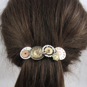 Steampunk French Barrette 80mm- Thick Hair Barrette- Hair Accessories- Hair Clip- Steampunk- Clocks