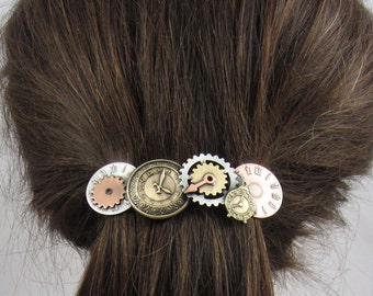 Steampunk French Barrette 80mm- Hair Accessories- Hair Clip- Steampunk- Clocks