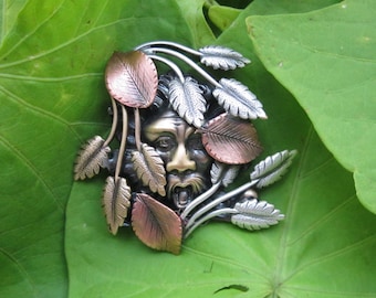 Green Man Brooch- Green Man Pin- Green Man Jewelry- Mythical Green Man- Hat Pins for Women- Pocketbook Pins-