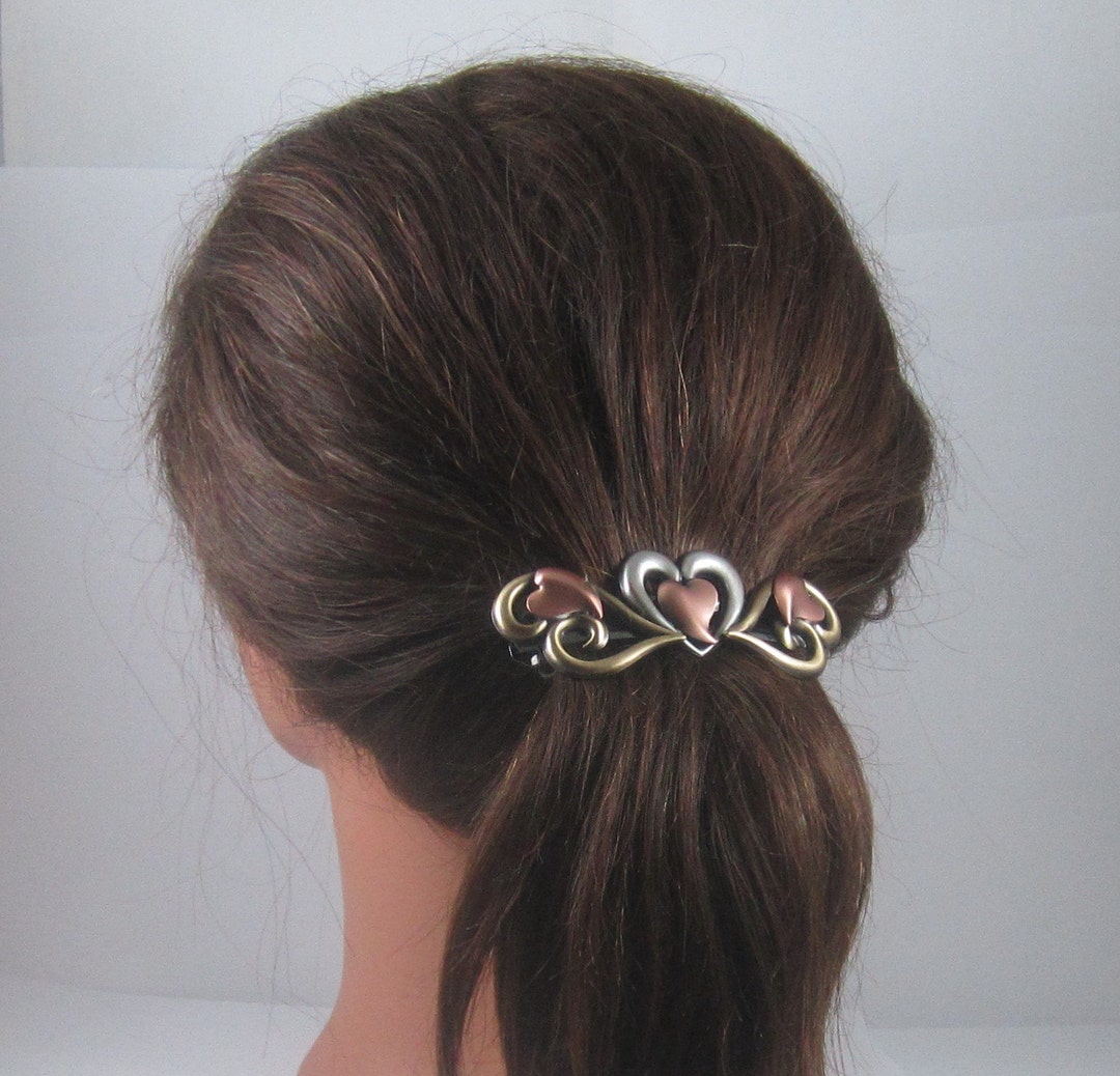 OPEN HEARTS 80mm French Barrette Thick Hair Barrette Hearts Barrette