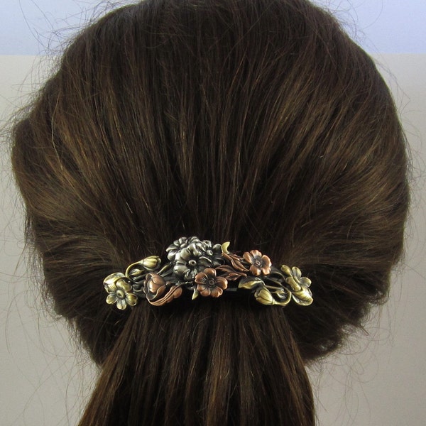 FLOWER FRENCH BARRETTE 80mm- Thick Hair Barrette- Gifts for Gardeners- Hair Accessories- Hair Clip- Flower Barrette