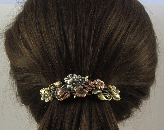 FLOWER FRENCH BARRETTE 80mm- Thick Hair Barrette- Gifts for Gardeners- Hair Accessories- Hair Clip- Flower Barrette