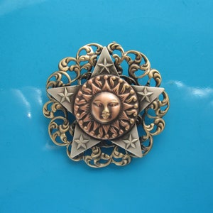 Sun Worshiper&#39;s Brooch- Sun Pin- Sun Moon Star- Celestial Jewelry- Celestial Pin