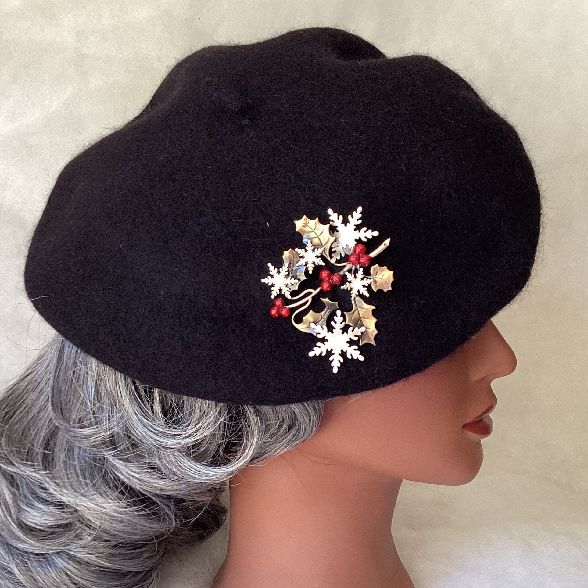Holly Berry Brooch- Snowflake Jewelry- Holiday Brooch- Snowflake Pin- Holiday Pin- Holly Pin- Winter Pin- Hat Pins for Women- Pocketbook Pin