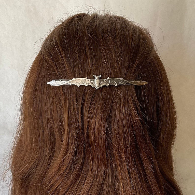 Bat Barrette French Barrette Silver Barrette Bat Hair Clip Bat Accessory Halloween Accessory Barrettes for Women image 8