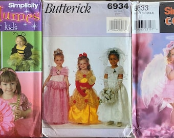 UNCUT Girl's Costume Sewing Patterns ~~ Children's Sizes 1/2 to 4 ~~ Angel, Flower, Bee, Ladybug, Butterfly, Witch, Princess, Bride, Belle