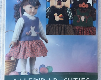 UNCUT Indygo Junction Craft Sewing Pattern IJ482 ~~ Calendar Cuties ~~ Seasonal Applique Jumpers for 17-19" Dolls by Becky Larson