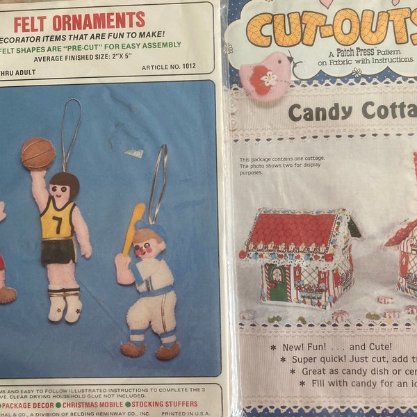 Fabric Candy Cottage Gift Box & Felt Sports Ornaments Kit~~Football, Basketball, Baseball