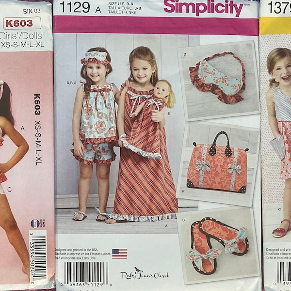 UNCUT Sewing Patterns for Little Girls & Their Dolls ~~ Child's Clothes with Matching 18" Doll Clothes ~~ Girls' Sizes 4-14 or 3-8 Included