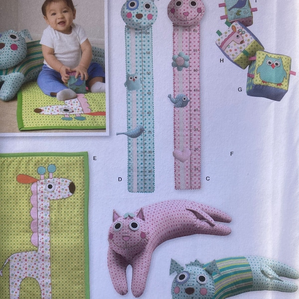 UNCUT Simplicity Sewing Patterns for Kids ~~ Growth Chart, Play Mat, Soft Blocks, Cuddly Critter Blankets & Pillows