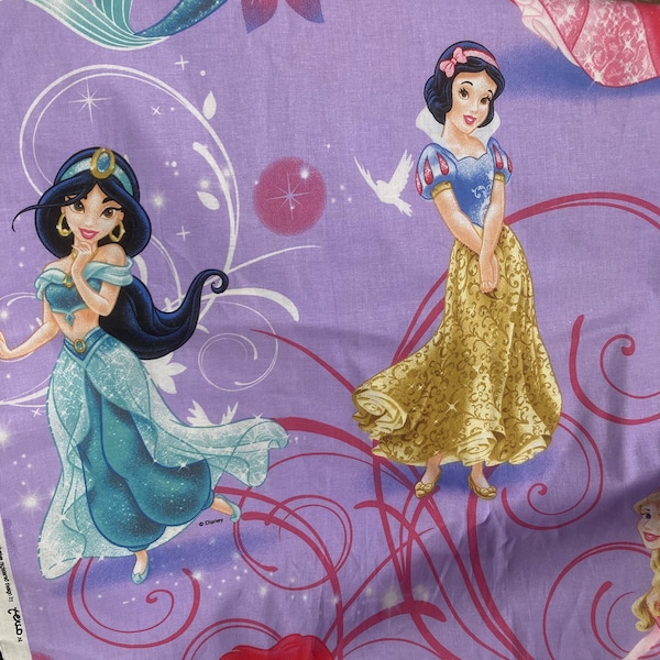 Cotton Disney Print Fabric ~~ Lavender Disney Princess & Pink Lady and the Tramp ~~ Sold by the Yard ~~ 44" to 54" Width ~~ NOT 4 Sleepwear