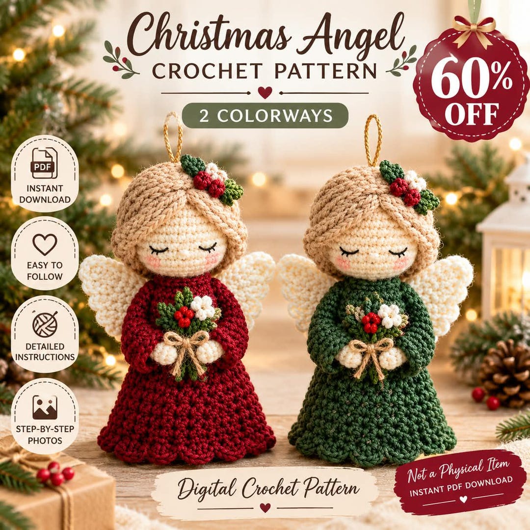 Christmas Angel Crochet Pattern: 2 Colorways, Holiday Ornament PDF ...