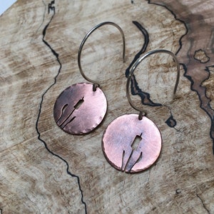 Hammered Copper Cattail Earrings