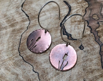 Hammered Copper Cattail Earrings