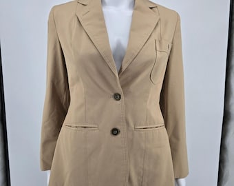 Blazer vintage de los años 80 de Etienne Aigner para mujer, color tostado, con solapa de muesca y dos botones (talla XS).
