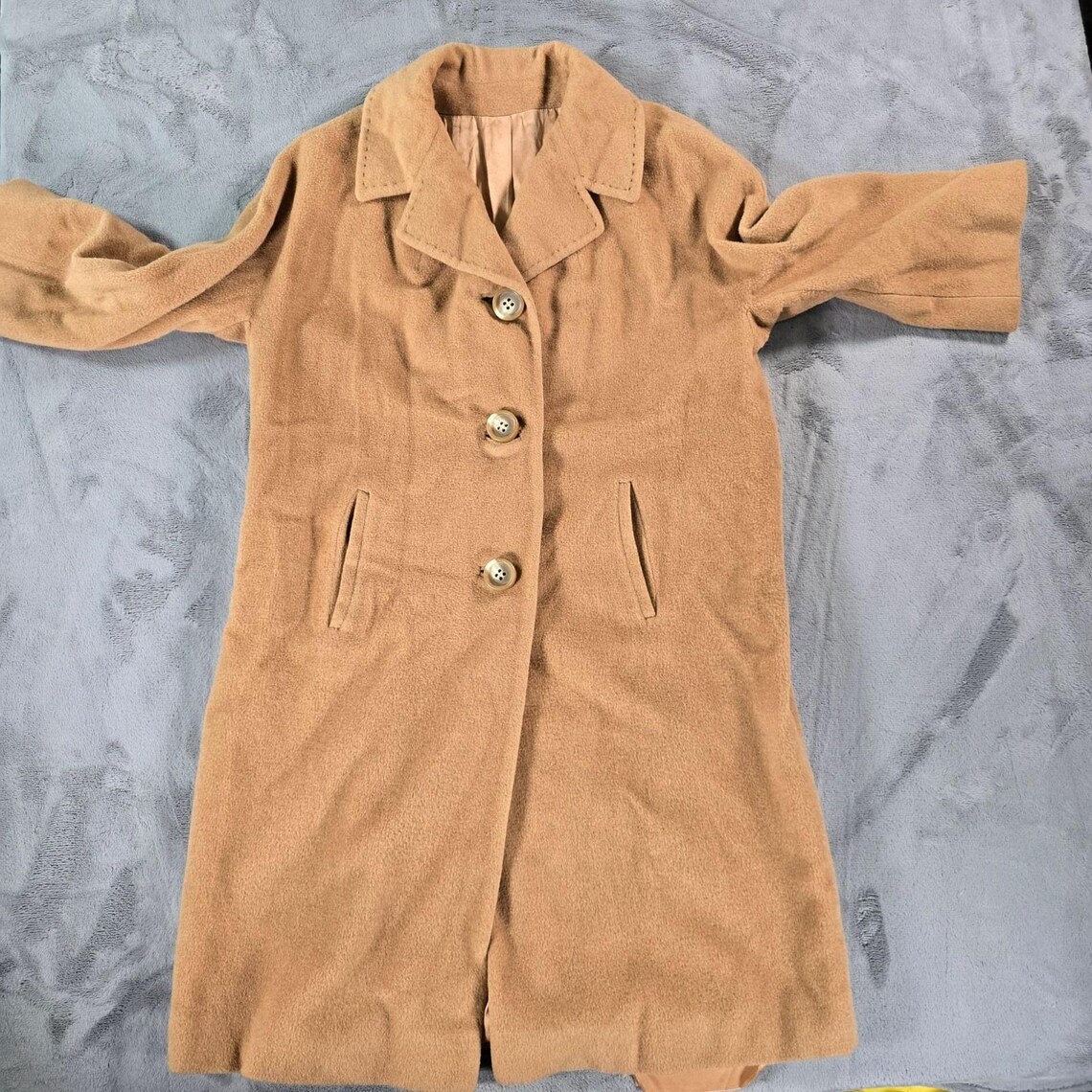 Vintage 1960s USA Union Made Tan/Camel Bouclé Wool Single-breasted Coat (L), photo 3 sur 5