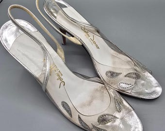 Vintage 1970s/1980s John Jerro Rhinestone Paisley Slingback Disco Heels (10AA)