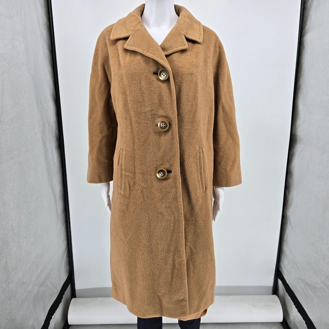Vintage 1960s USA Union Made Tan/Camel Bouclé Wool Single-breasted Coat (L), photo 1 sur 5