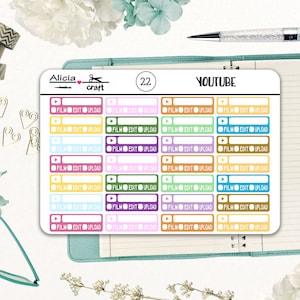 YouTube / Printable Planner Stickers / for Erin Condren, Happy Planner, Traveler&#39;s Notebooks, Bullet Journals