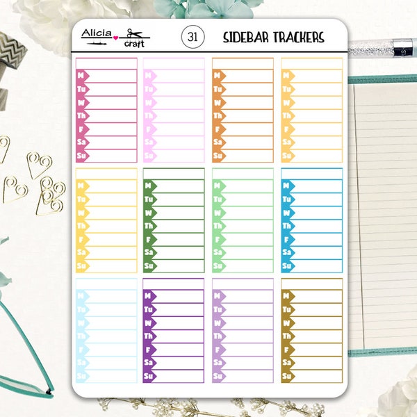 Sidebar Trackers / Printable Planner Stickers / for Erin Condren, Happy Planner, Traveler's Notebooks, Bullet Journals