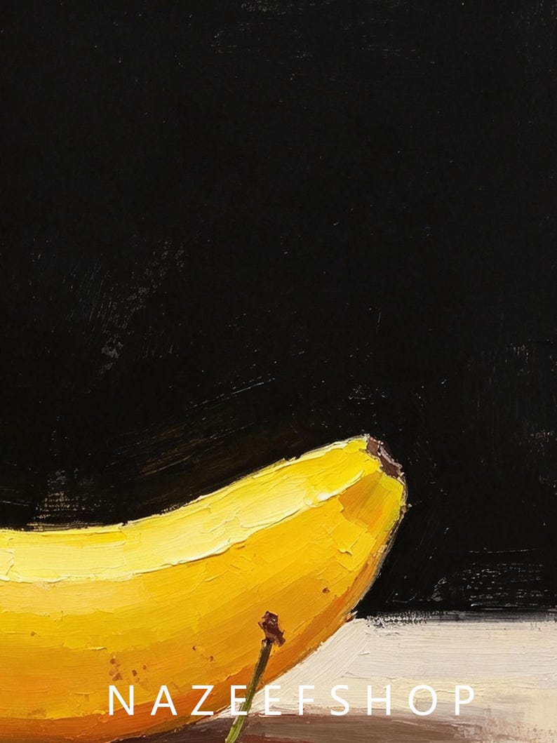 Dark Background Single Yellow Banana and Red Cherry on Light Table ...