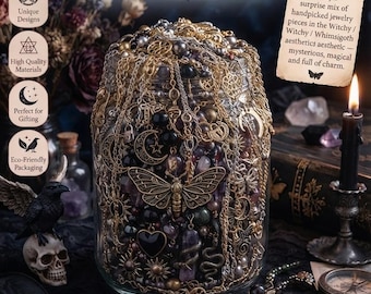 Coffret surprise de bijoux mystères ésotériques/fantaisistes | Assortiment de bijoux soigneusement sélectionnés | Bijoux esthétiques en perles dorées | Déballage cadeau pour elle