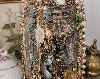 Frasco de joyería misteriosa, caja misteriosa de joyería estética, regalo de joyería hecha a mano, joyería bohemia Fairycore Mermaidcore, mezcla de oro y plata