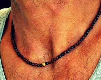 Mens Beaded Necklace for Man Handmade Jewelry Him Maroon Brown Stones Jasper Minimalist Guy Gift Tribal Bon Jovi Inspired BACK IN STOCK