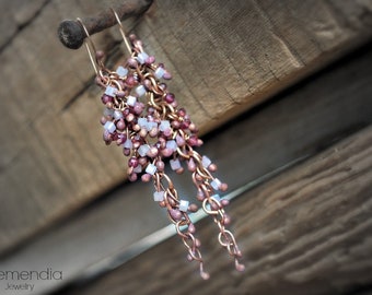 Rose Bronze Cluster Earrings and Garnets by Letemendia Jewelry Handmade