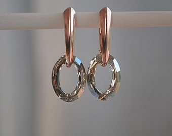 Oval Crystal Earrings on Rose Gold - Golden Shadow