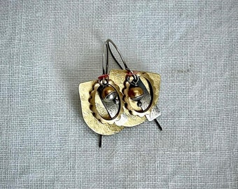 Mixed Metals Modern Earrings - Sterling Silver - Brass