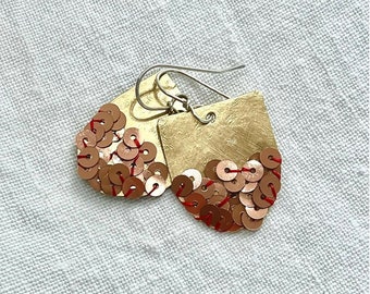 Earrings Metallic Bronze Sequin Clusters on Brass - Sterling Silver Earwires - French Sequins