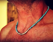 RESERVED FOR JOAQUIN, Geometry Necklace for Man, Silver and Blue, Mens Beaded Necklace, Masculine, Handmade Jewelry for Men, Minimalist