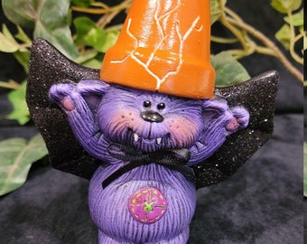 Halloween Bat Ceramic handpainted Crackpot hat glittery wings pumpkins trick or treat fall