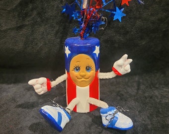 4th of July Firecracker Hand Painted Ceramic Patriotic Memorial Day Military Uncle Sam Sky Rockets