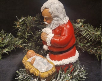 Santa with Baby Jesus Hand Painted Ceramic Joy to the world a Savior is born