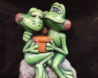 Frog Couple for your garden or inside your home Plant Kindness Grow Love Spring Garden Hand Painted Ceramic ladybug