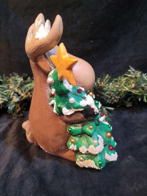 Christmas Moose With Ornaments Hand Painted Ceramic Santa Holidays
