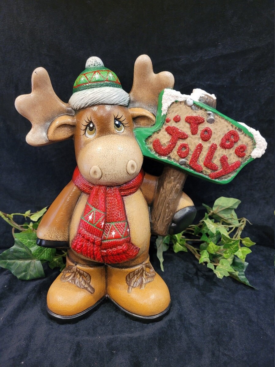 To Be Jolly Christmas Moose Hand Painted Ceramic 12” Tall Approx