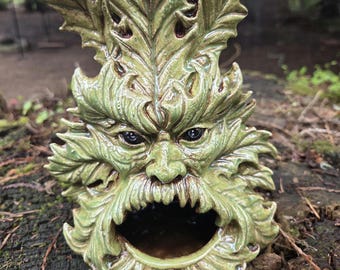 Retro Ceramic Green Leaf man Chimenea, Chimney, Incense Candle Burner Forest Perfect for inside or out
